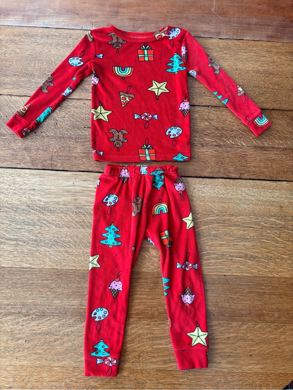 Cat & Jack Red Holiday Print Pajama Set with Festive Icons